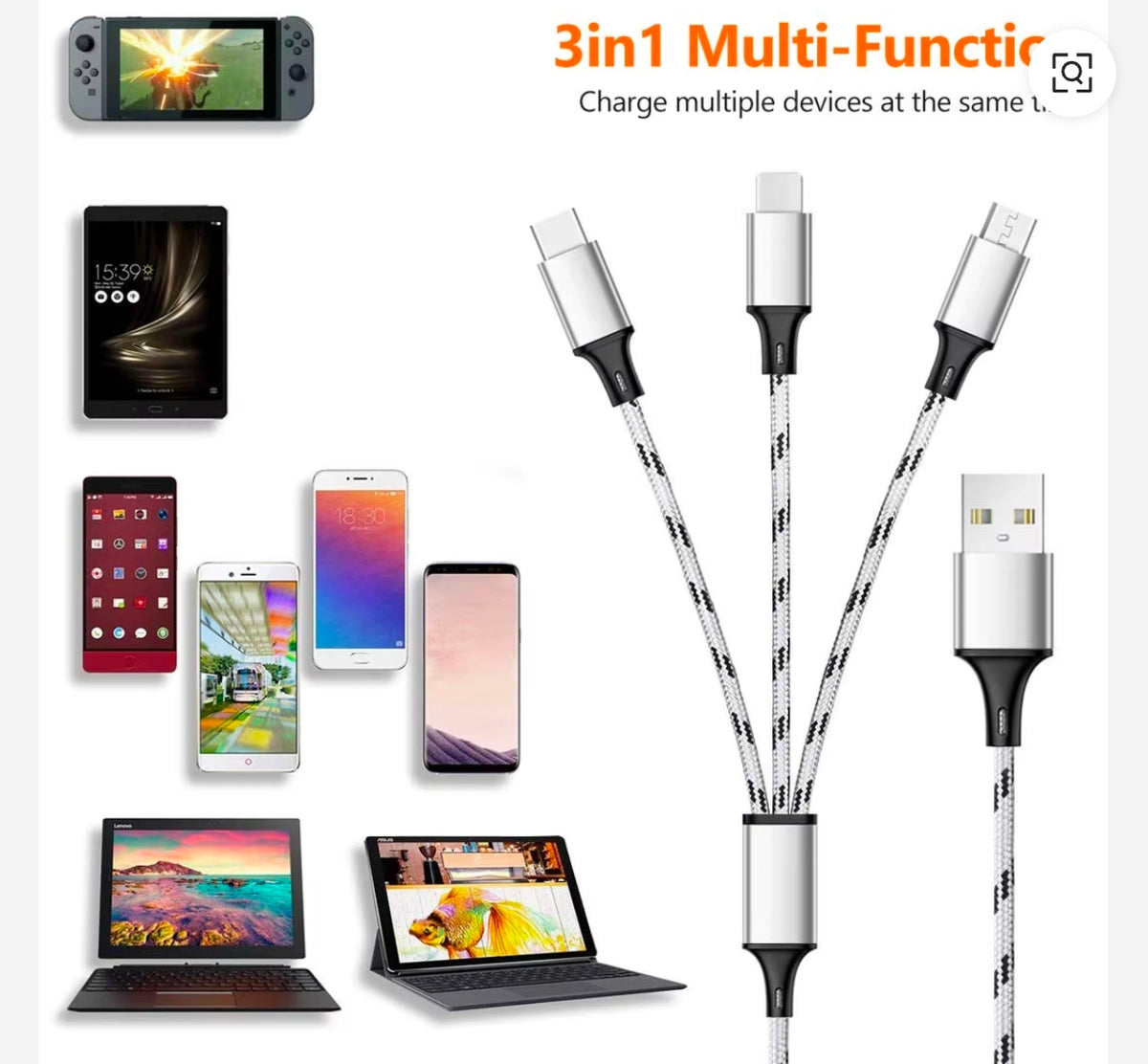 3 in 1 cloth cable